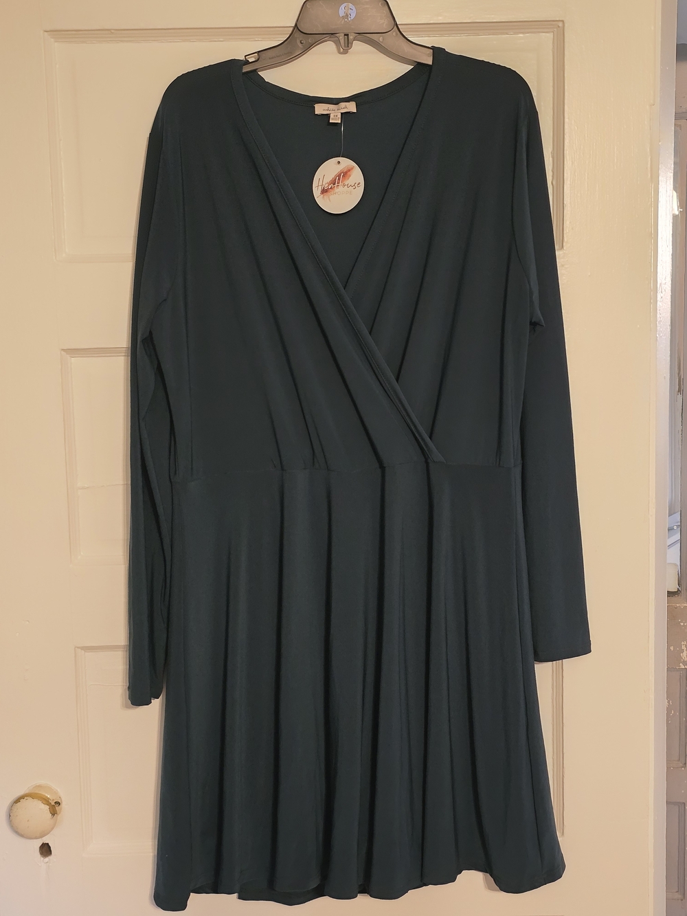 white birch Long Sleeve Romper Dress in Teal Green